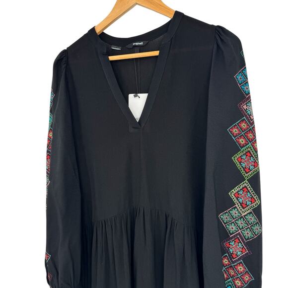 Desigual Calendula Balloon Sleeve V-Neck Tiered Mini Dress in Black Size S NWT - Picture 6 of 16